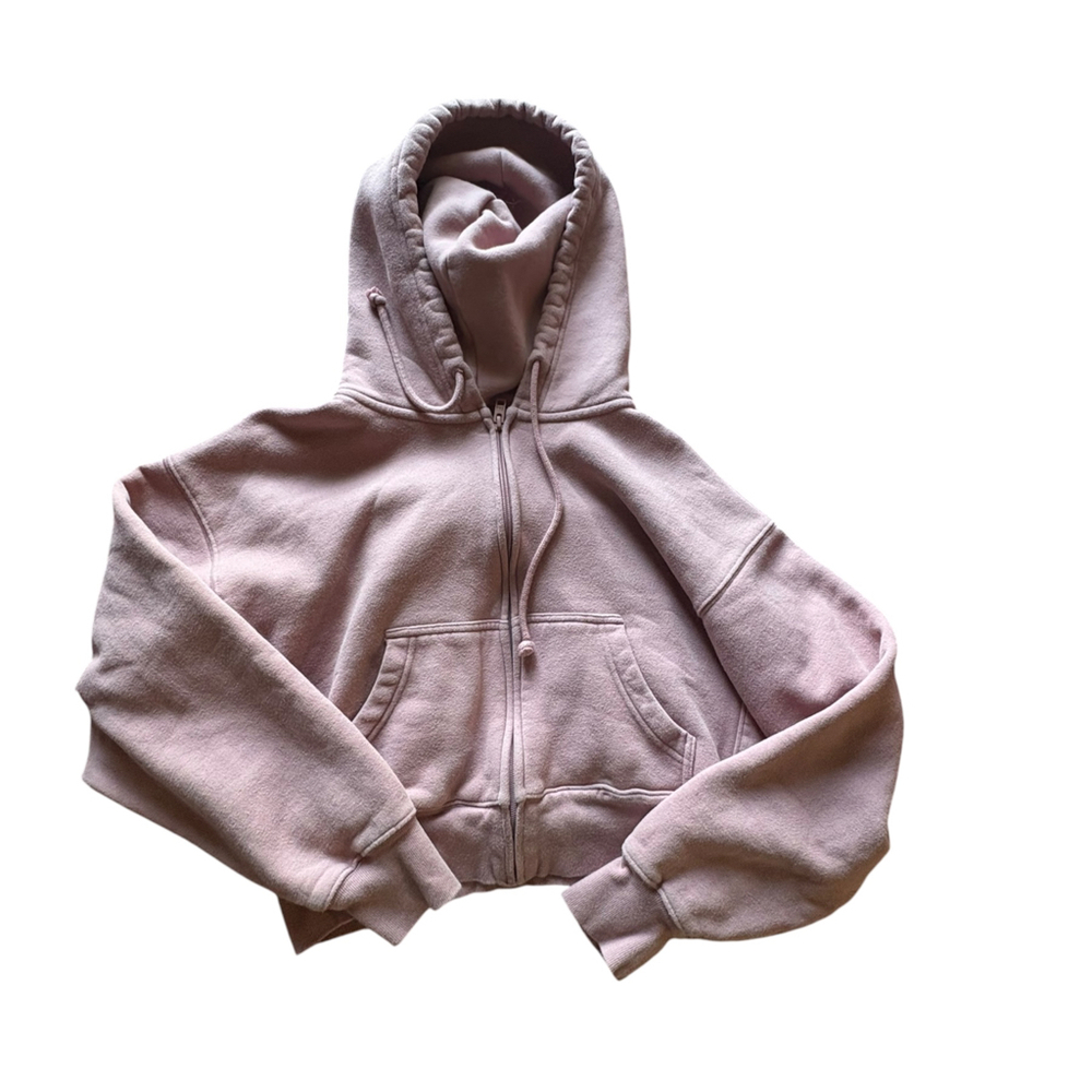 TNA Aritzia Cozy Fleece Boyfriend Zip Hoodie Medium Dusty Rose Pink